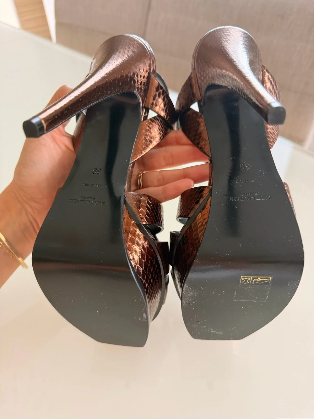 Saint Laurent Copper Brown Python Tribute Sandals YSL - Picture 7 of 8